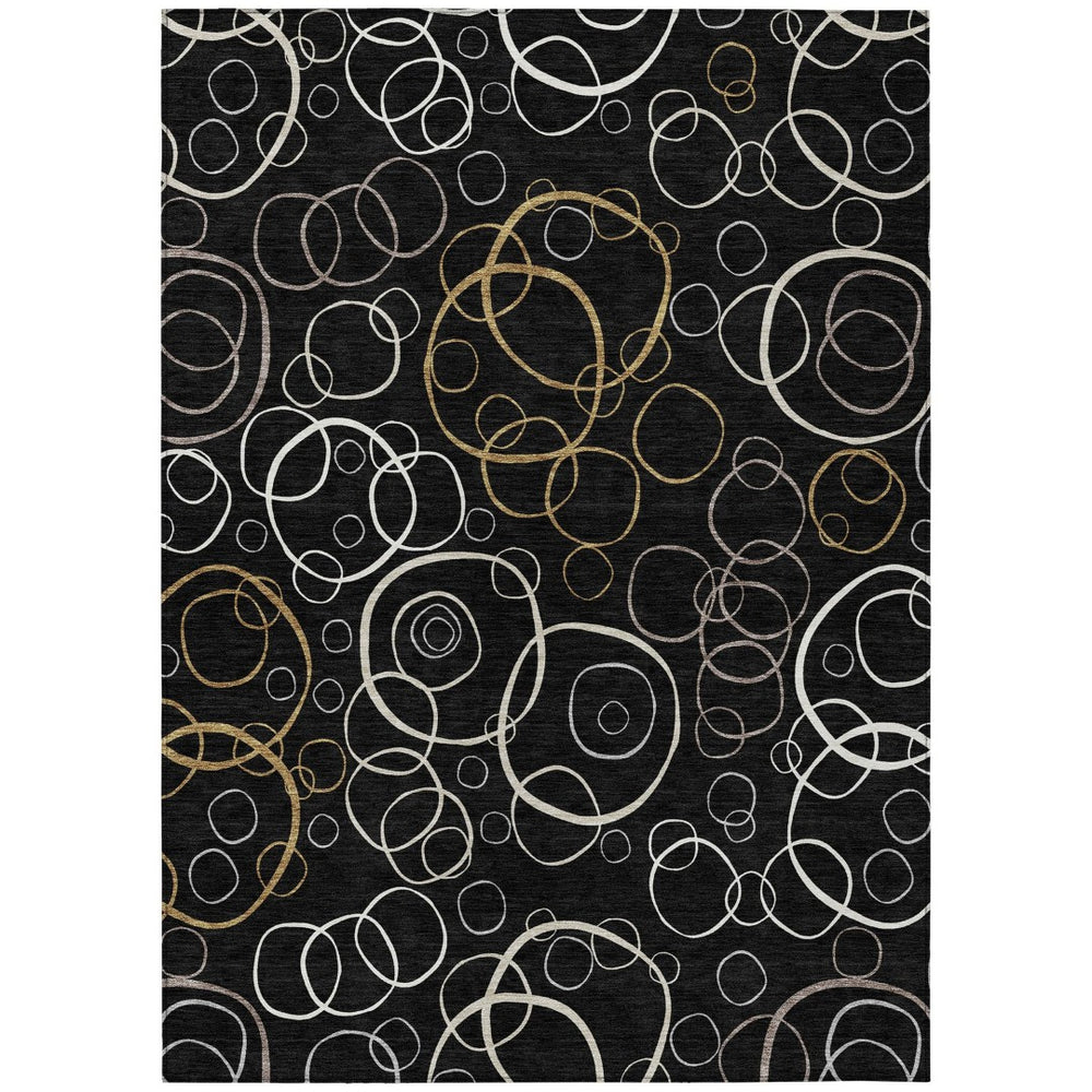 HomeRoots 9' x 12' Modern Geometric Black Ivory Brown Area Rug – Stylish, Durable, Washable for Indoor/Outdoor Use 690805