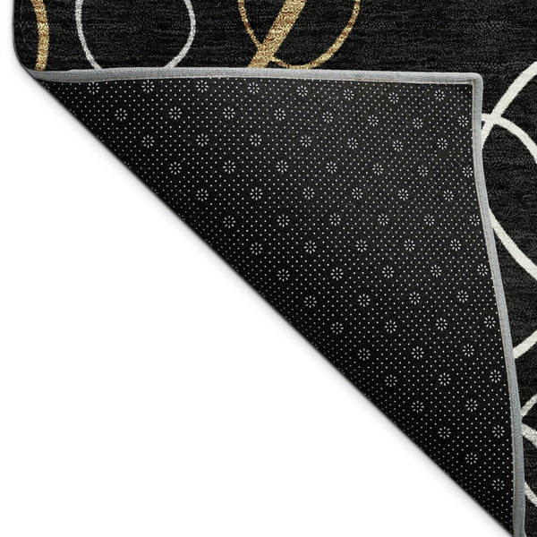 HomeRoots 9' x 12' Modern Geometric Black Ivory Brown Area Rug – Stylish, Durable, Washable for Indoor/Outdoor Use 690805