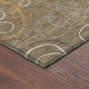 HomeRoots 8' Round Geometric Area Rug in Brown, Copper & Ivory - Washable, Durable & Stylish for Indoor/Outdoor Use 690809