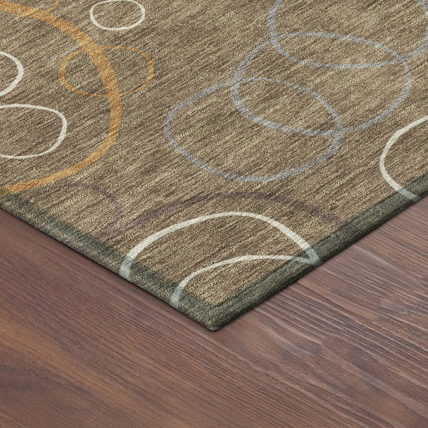 HomeRoots 8' Round Geometric Area Rug in Brown, Copper & Ivory - Washable, Durable & Stylish for Indoor/Outdoor Use 690809
