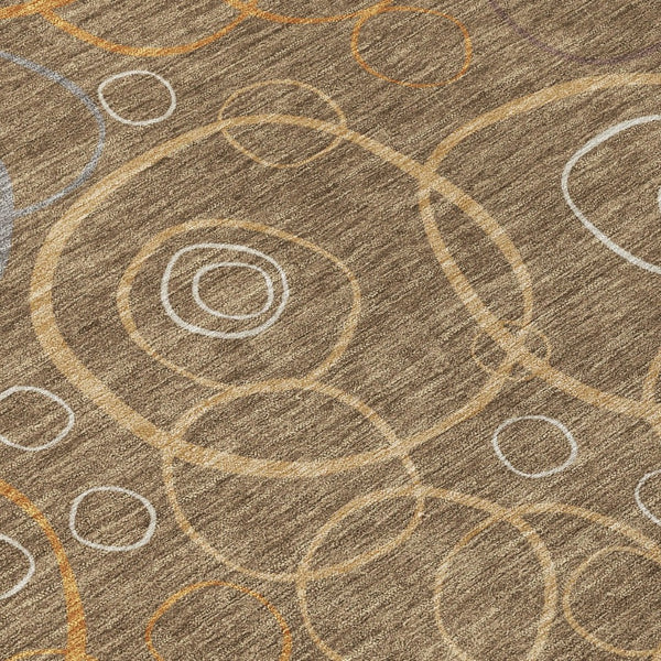 HomeRoots 8' Round Geometric Area Rug in Brown, Copper & Ivory - Washable, Durable & Stylish for Indoor/Outdoor Use 690809