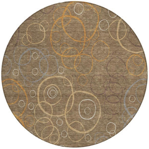 HomeRoots 8' Round Geometric Area Rug in Brown, Copper & Ivory - Washable, Durable & Stylish for Indoor/Outdoor Use 690809