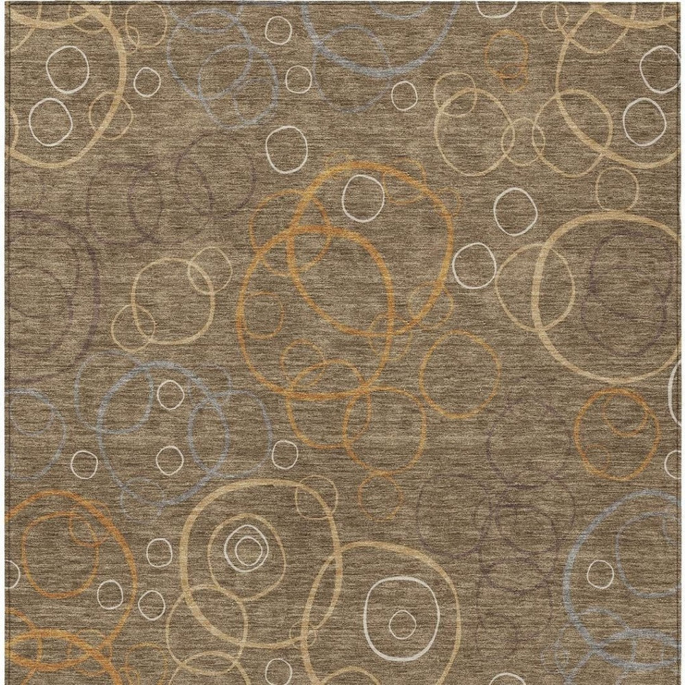 HomeRoots 9' X 12' Geometric Washable Indoor Outdoor Area Rug in Brown Copper & Ivory - Stylish & Durable 690811