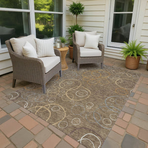 HomeRoots 10' Geometric Indoor Outdoor Area Rug in Brown, Copper & Ivory - Washable, Stylish & Durable Design 690812