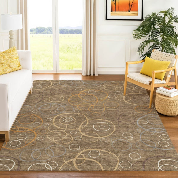 HomeRoots 10' Geometric Indoor Outdoor Area Rug in Brown, Copper & Ivory - Washable, Stylish & Durable Design 690812