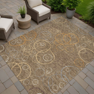 HomeRoots 10' Geometric Indoor Outdoor Area Rug in Brown, Copper & Ivory - Washable, Stylish & Durable Design 690812