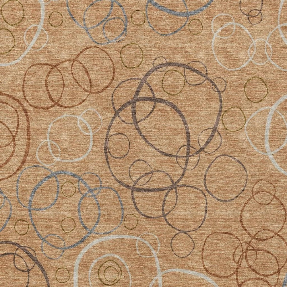 HomeRoots 5' Stylish Copper, Silver & Rust Geometric Washable Area Rug for Indoor & Outdoor Versatile Use 690814