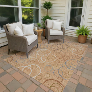 HomeRoots 5' Stylish Copper, Silver & Rust Geometric Washable Area Rug for Indoor & Outdoor Versatile Use 690814