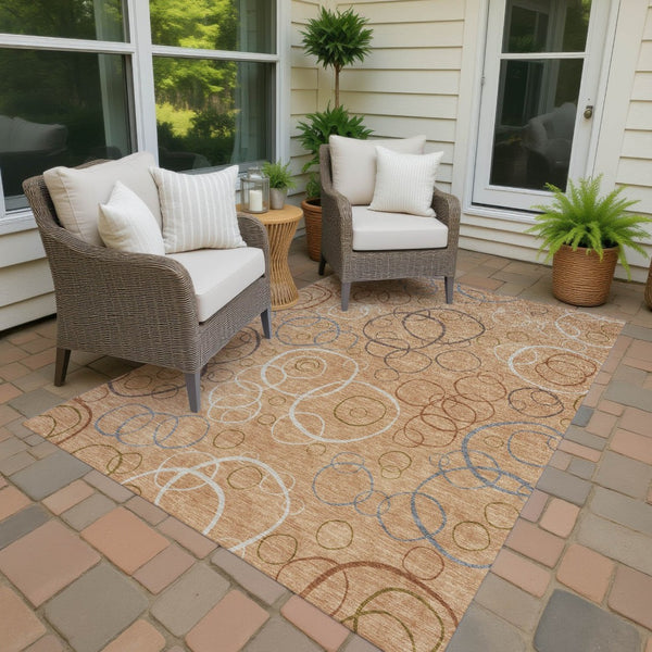 HomeRoots 5' Stylish Copper, Silver & Rust Geometric Washable Area Rug for Indoor & Outdoor Versatile Use 690814