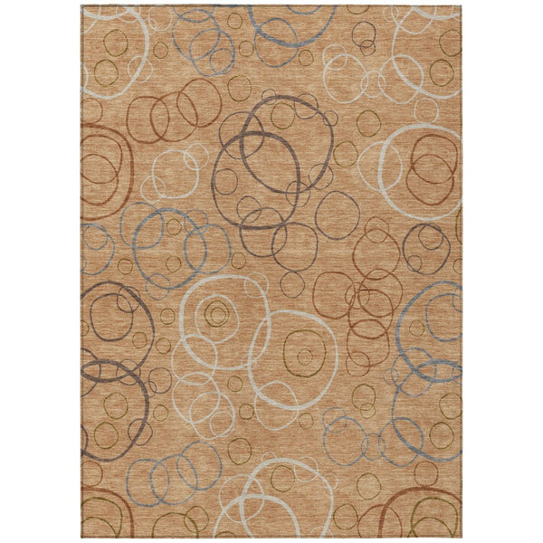 HomeRoots 5' Stylish Copper, Silver & Rust Geometric Washable Area Rug for Indoor & Outdoor Versatile Use 690814