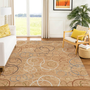 HomeRoots 5' Stylish Copper, Silver & Rust Geometric Washable Area Rug for Indoor & Outdoor Versatile Use 690814