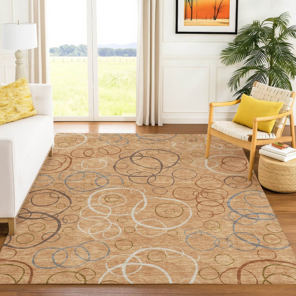 HomeRoots 5' Stylish Copper, Silver & Rust Geometric Washable Area Rug for Indoor & Outdoor Versatile Use 690814