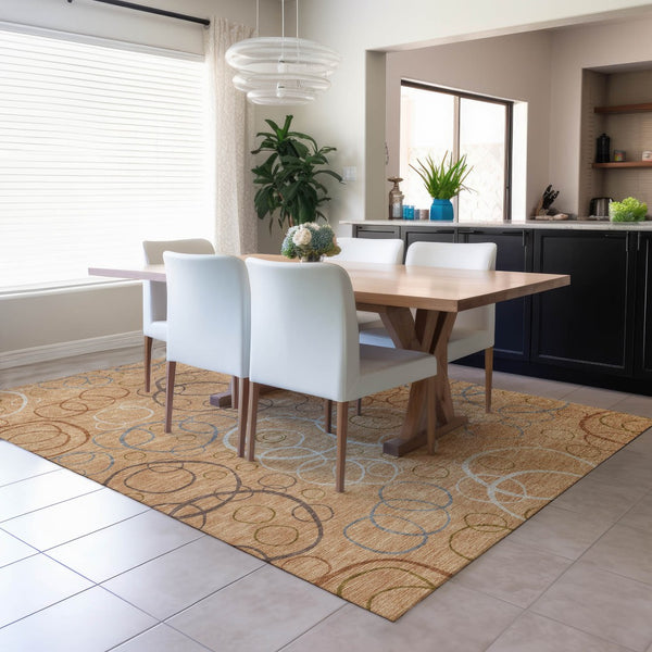 HomeRoots 5' Stylish Copper, Silver & Rust Geometric Washable Area Rug for Indoor & Outdoor Versatile Use 690814