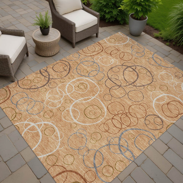 HomeRoots 5' Stylish Copper, Silver & Rust Geometric Washable Area Rug for Indoor & Outdoor Versatile Use 690814