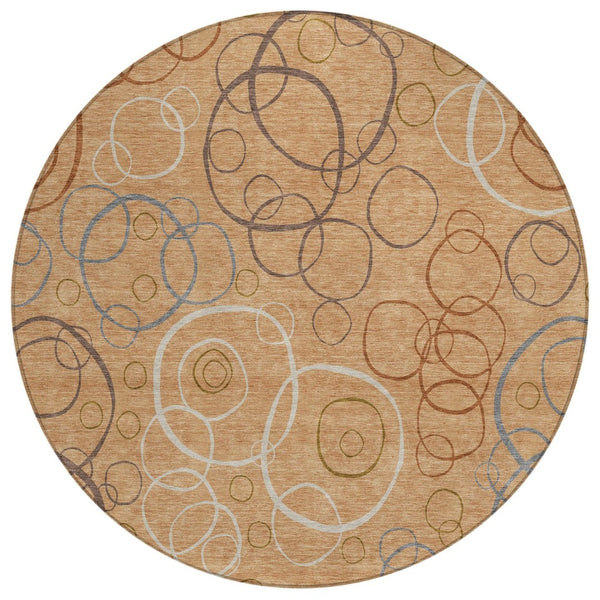 HomeRoots 8' Stylish Copper, Silver & Rust Round Geometric Area Rug – Washable, Durable for Indoor/Outdoor Use 690815