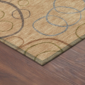 HomeRoots 8' Stylish Copper, Silver & Rust Round Geometric Area Rug – Washable, Durable for Indoor/Outdoor Use 690815