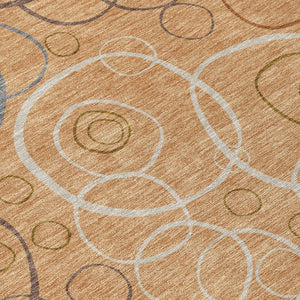 HomeRoots 8' Stylish Copper, Silver & Rust Round Geometric Area Rug – Washable, Durable for Indoor/Outdoor Use 690815