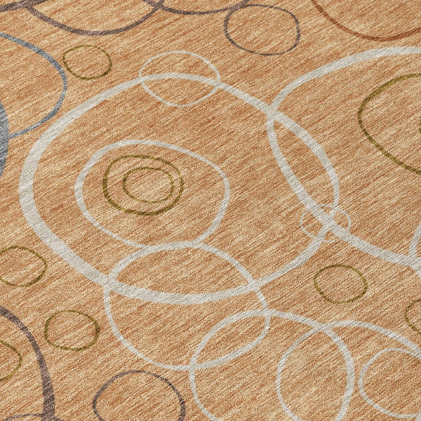HomeRoots 8' Stylish Copper, Silver & Rust Round Geometric Area Rug – Washable, Durable for Indoor/Outdoor Use 690815