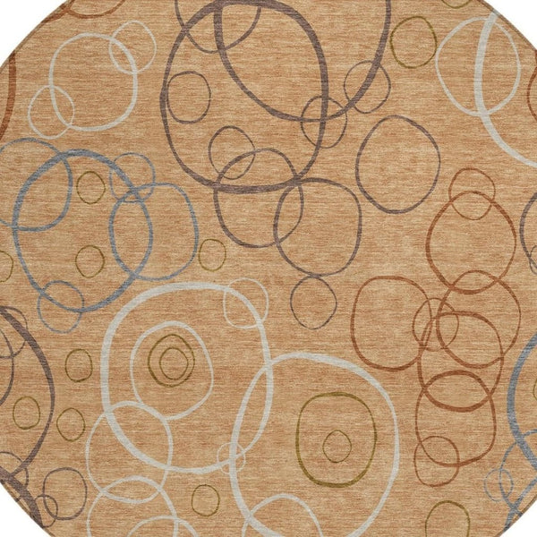 HomeRoots 8' Stylish Copper, Silver & Rust Round Geometric Area Rug – Washable, Durable for Indoor/Outdoor Use 690815