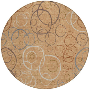 HomeRoots 8' Stylish Copper, Silver & Rust Round Geometric Area Rug – Washable, Durable for Indoor/Outdoor Use 690815