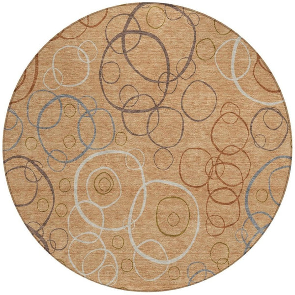 HomeRoots 8' Stylish Copper, Silver & Rust Round Geometric Area Rug – Washable, Durable for Indoor/Outdoor Use 690815