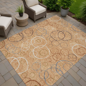 HomeRoots 10' Modern Geometric Area Rug in Copper, Silver & Rust – Durable, Washable for Indoor/Outdoor Use! 690818