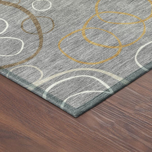 HomeRoots 8' Modern Gray Silver & Black Round Geometric Washable Area Rug for Indoor & Outdoor Spaces 690821