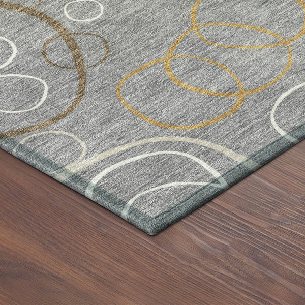 HomeRoots 8' Modern Gray Silver & Black Round Geometric Washable Area Rug for Indoor & Outdoor Spaces 690821