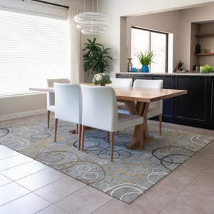 HomeRoots 10' Contemporary Gray Silver Black Geometric Washable Area Rug for Indoor & Outdoor Spaces 690824