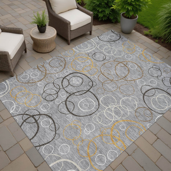 HomeRoots 10' Contemporary Gray Silver Black Geometric Washable Area Rug for Indoor & Outdoor Spaces 690824
