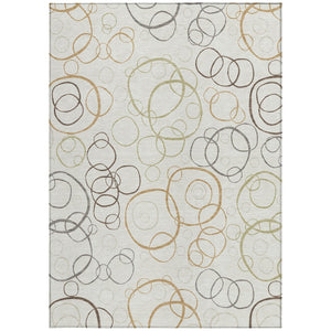HomeRoots 5' X 8' Washable Indoor/Outdoor Area Rug - Modern Ivory Gray Walnut Geometric Design for High-Traffic Spaces 690826