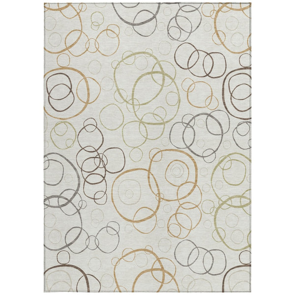 HomeRoots 5' X 8' Washable Indoor/Outdoor Area Rug - Modern Ivory Gray Walnut Geometric Design for High-Traffic Spaces 690826