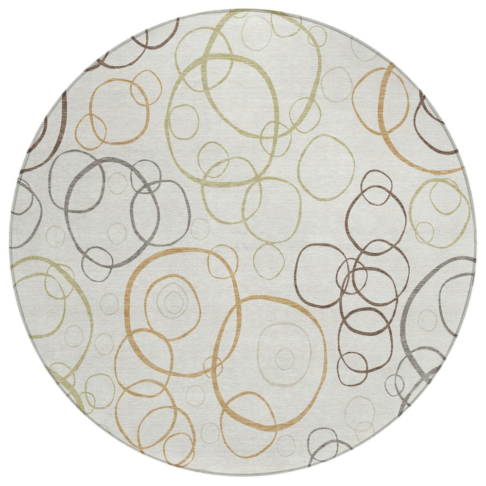 HomeRoots 8' Stylish Geometric Ivory Gray Walnut Round Indoor Outdoor Washable Area Rug for Versatile Spaces 690827