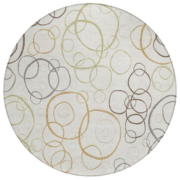 HomeRoots 8' Stylish Geometric Ivory Gray Walnut Round Indoor Outdoor Washable Area Rug for Versatile Spaces 690827