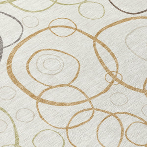 HomeRoots 8' Stylish Geometric Ivory Gray Walnut Round Indoor Outdoor Washable Area Rug for Versatile Spaces 690827