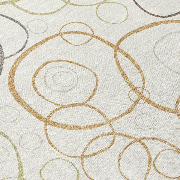 HomeRoots 8' Stylish Geometric Ivory Gray Walnut Round Indoor Outdoor Washable Area Rug for Versatile Spaces 690827