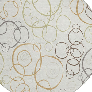 HomeRoots 8' Stylish Geometric Ivory Gray Walnut Round Indoor Outdoor Washable Area Rug for Versatile Spaces 690827