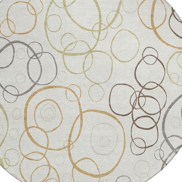 HomeRoots 8' Stylish Geometric Ivory Gray Walnut Round Indoor Outdoor Washable Area Rug for Versatile Spaces 690827