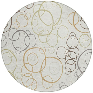 HomeRoots 8' Stylish Geometric Ivory Gray Walnut Round Indoor Outdoor Washable Area Rug for Versatile Spaces 690827