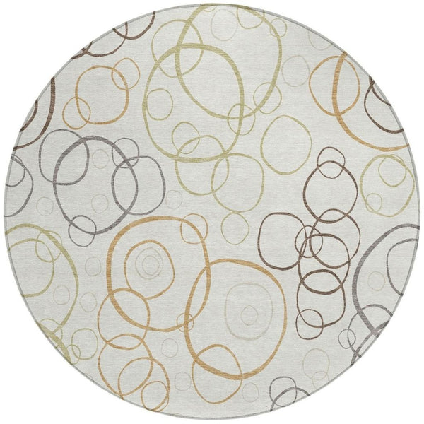 HomeRoots 8' Stylish Geometric Ivory Gray Walnut Round Indoor Outdoor Washable Area Rug for Versatile Spaces 690827