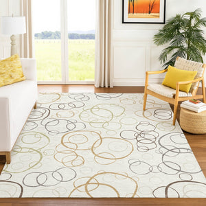 HomeRoots 10' Stylish Washable Geometric Area Rug in Ivory, Gray & Walnut – Perfect for Indoor & Outdoor Spaces! 690830