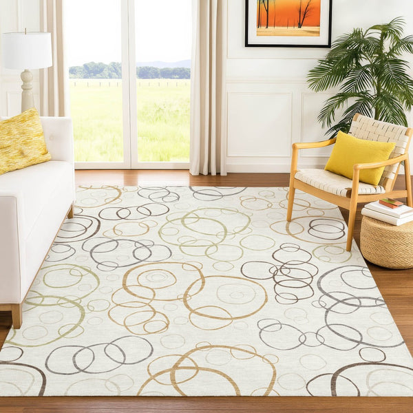 HomeRoots 10' Stylish Washable Geometric Area Rug in Ivory, Gray & Walnut – Perfect for Indoor & Outdoor Spaces! 690830