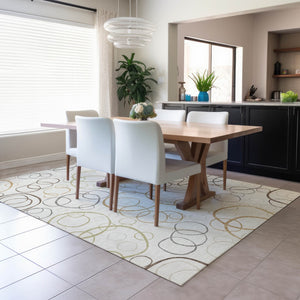 HomeRoots 10' Stylish Washable Geometric Area Rug in Ivory, Gray & Walnut – Perfect for Indoor & Outdoor Spaces! 690830
