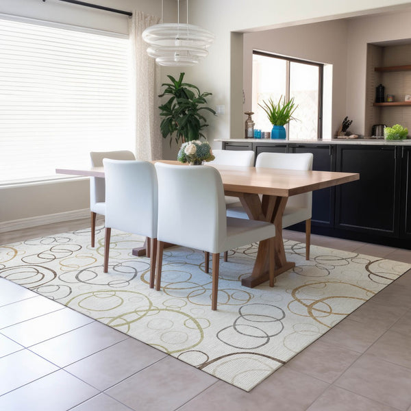 HomeRoots 10' Stylish Washable Geometric Area Rug in Ivory, Gray & Walnut – Perfect for Indoor & Outdoor Spaces! 690830