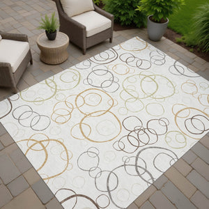 HomeRoots 10' Stylish Washable Geometric Area Rug in Ivory, Gray & Walnut – Perfect for Indoor & Outdoor Spaces! 690830