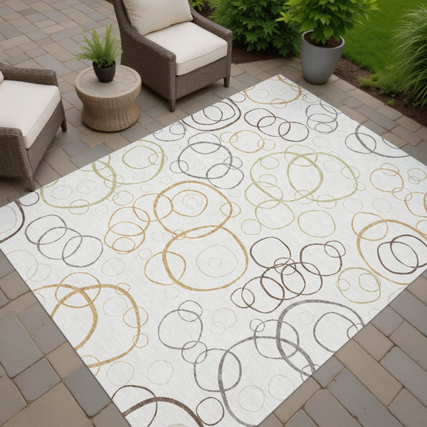 HomeRoots 10' Stylish Washable Geometric Area Rug in Ivory, Gray & Walnut – Perfect for Indoor & Outdoor Spaces! 690830