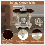 English Elm 22'' Two Tone Round End Table,Solid Wood Sofa Side Table With Shelf,Living Room Corner Table Easy Assemble,Beige and Espresso Top