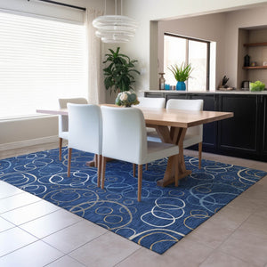 HomeRoots 5' X 8' Stylish Navy Blue Geometric Washable Area Rug for Indoor/Outdoor - Durable & Easy Care 690832