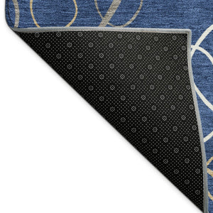 HomeRoots 8' Navy Blue Geometric Round Area Rug - Washable, Durable, Indoor/Outdoor, Modern Design for Any Space 690833