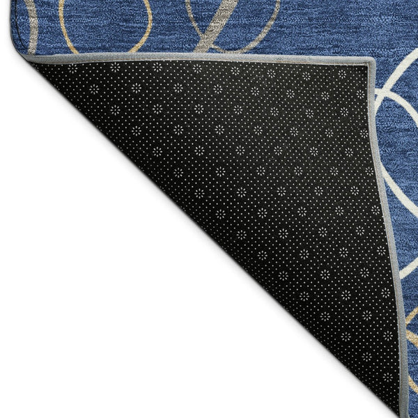 HomeRoots 8' Navy Blue Geometric Round Area Rug - Washable, Durable, Indoor/Outdoor, Modern Design for Any Space 690833